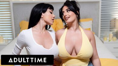 Prsaté lesbičky Sarah Arabic a Little Puck si namazávají velká prsa olejem na vlhké lesbické šukání!