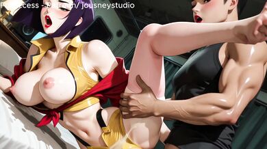 AI Faye Valentine předvádí poskakující titjob a uslintanou kouřku