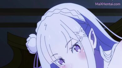 Prsatá stříbrovlasá elfka Emilia jezdí a kouří v necenzurovaném hentai